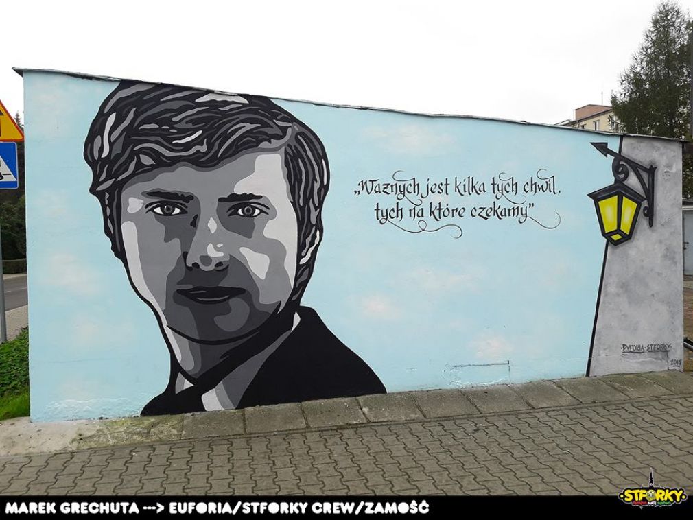 Mural przedstawia wizerunek Marka Grechuty, foto: Stforky