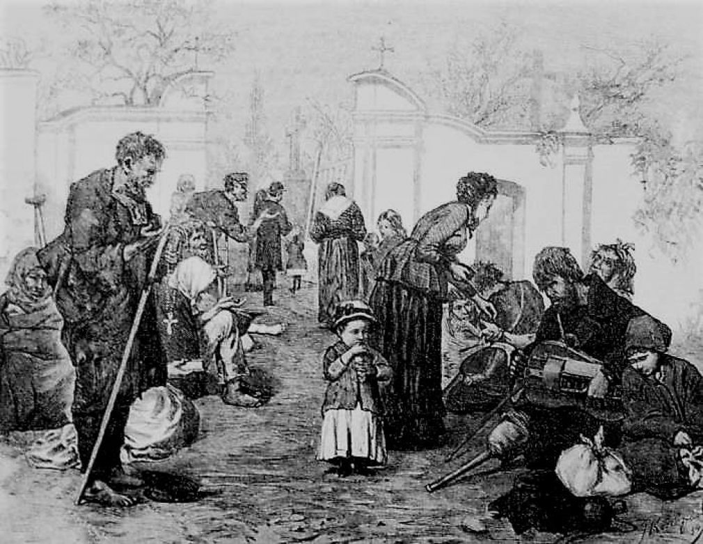  Rysunek J. Konopackiego opublikowany w 1884 r. w Tygodniku Ilustrowanym. Przedstawiono na nim Dzień Zaduszny przed jednym z polskich cmentarzy
