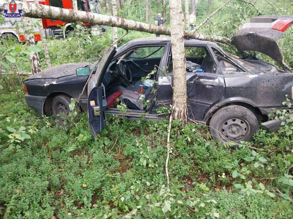 Wypadek pod Krasnobrodem. Kierująca audi wypadła z drogi i uderzyła w drzewo