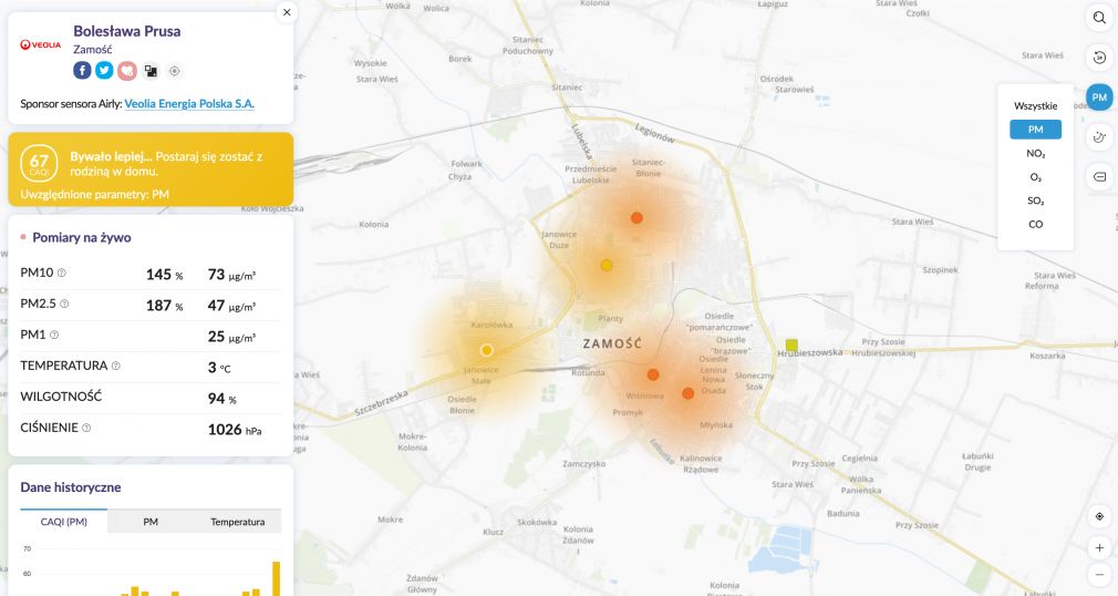 Odczyty będzie można na bieżąco (online) sprawdzać na internetowej mapie aplikacji Airly, źródło: Airly.eu